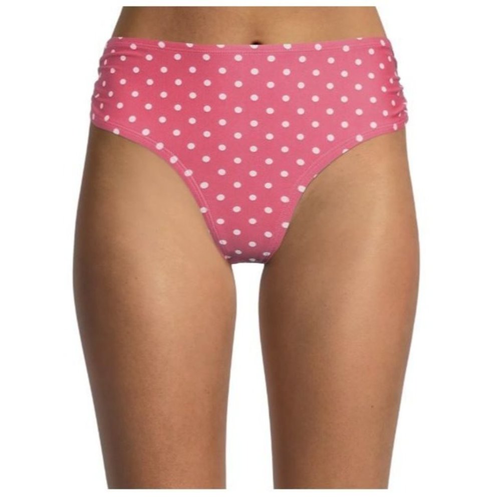 NEW Time And Tru Mid Rise Gathered Sides Pink Polka Dot Bikini Bottom 2X 20w-22w